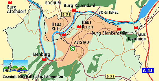 Lageplan der ehemaligen Burgen in Hattingen